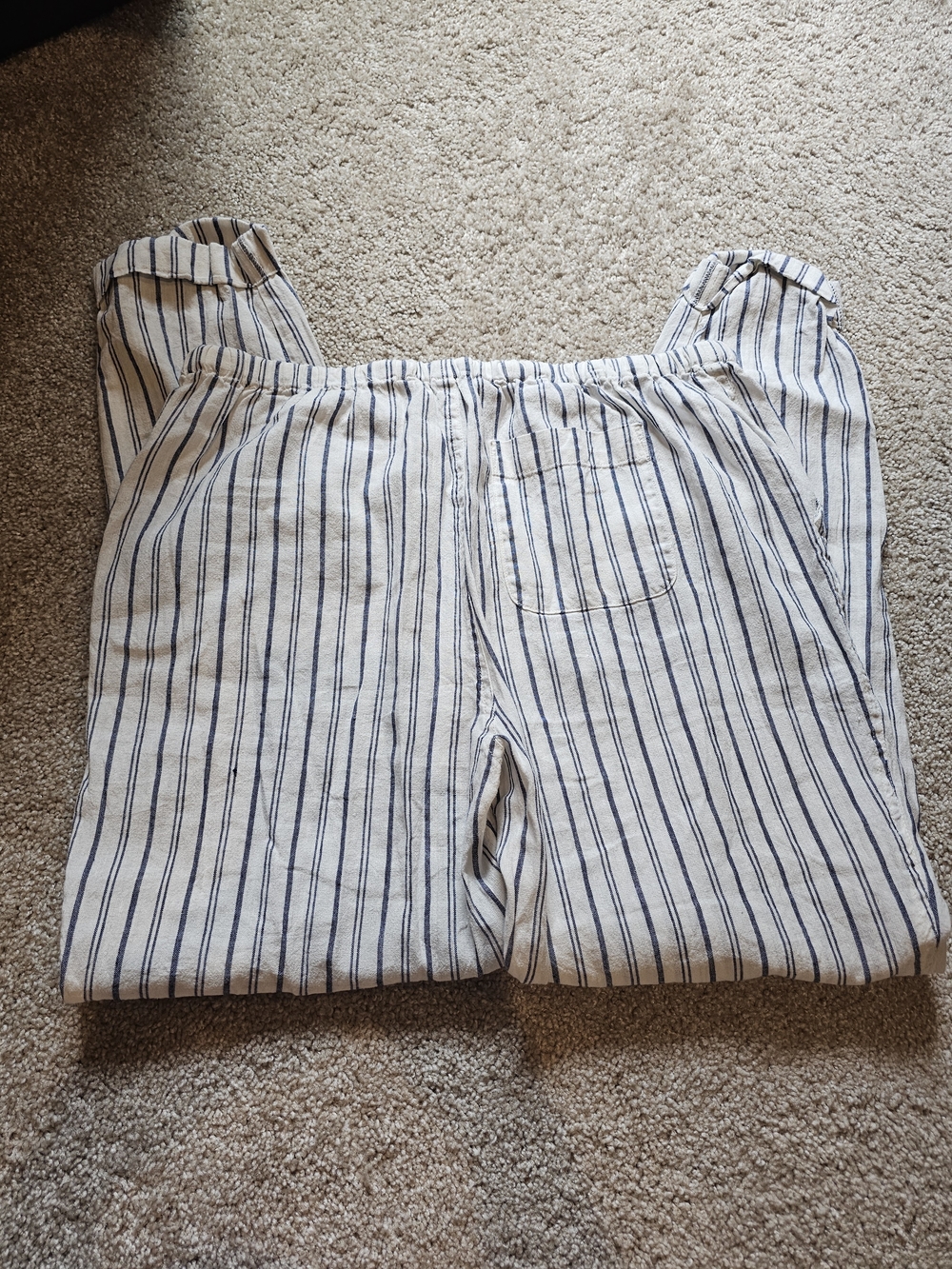Joie Striped Drawstring Linen-Blend Pants - White & Navy - Picture 5 of 7